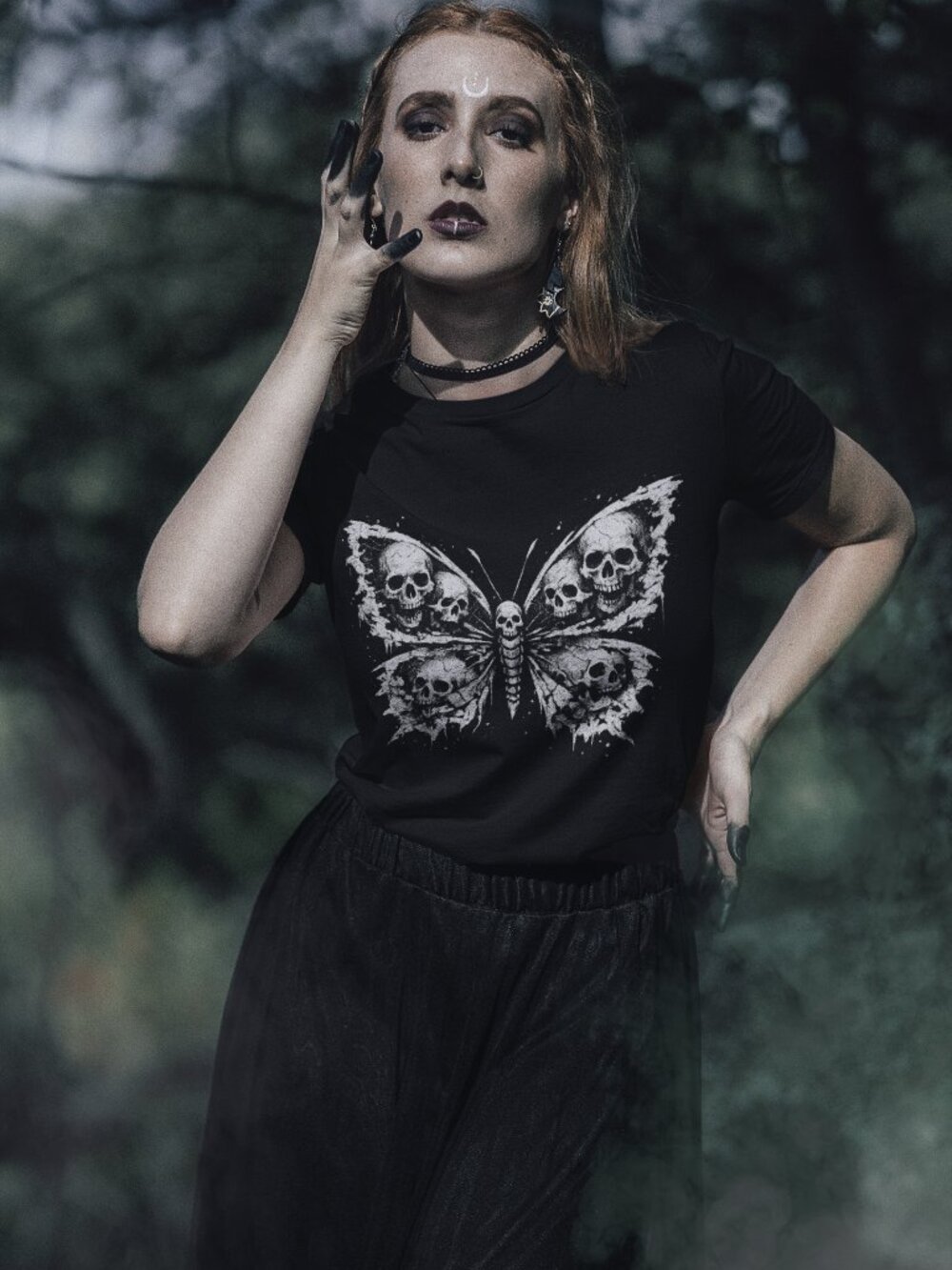 Skull Butterfly Shirt Women, Gothic Tee, Edgy Streetwear Top, Alt Fashion Skull